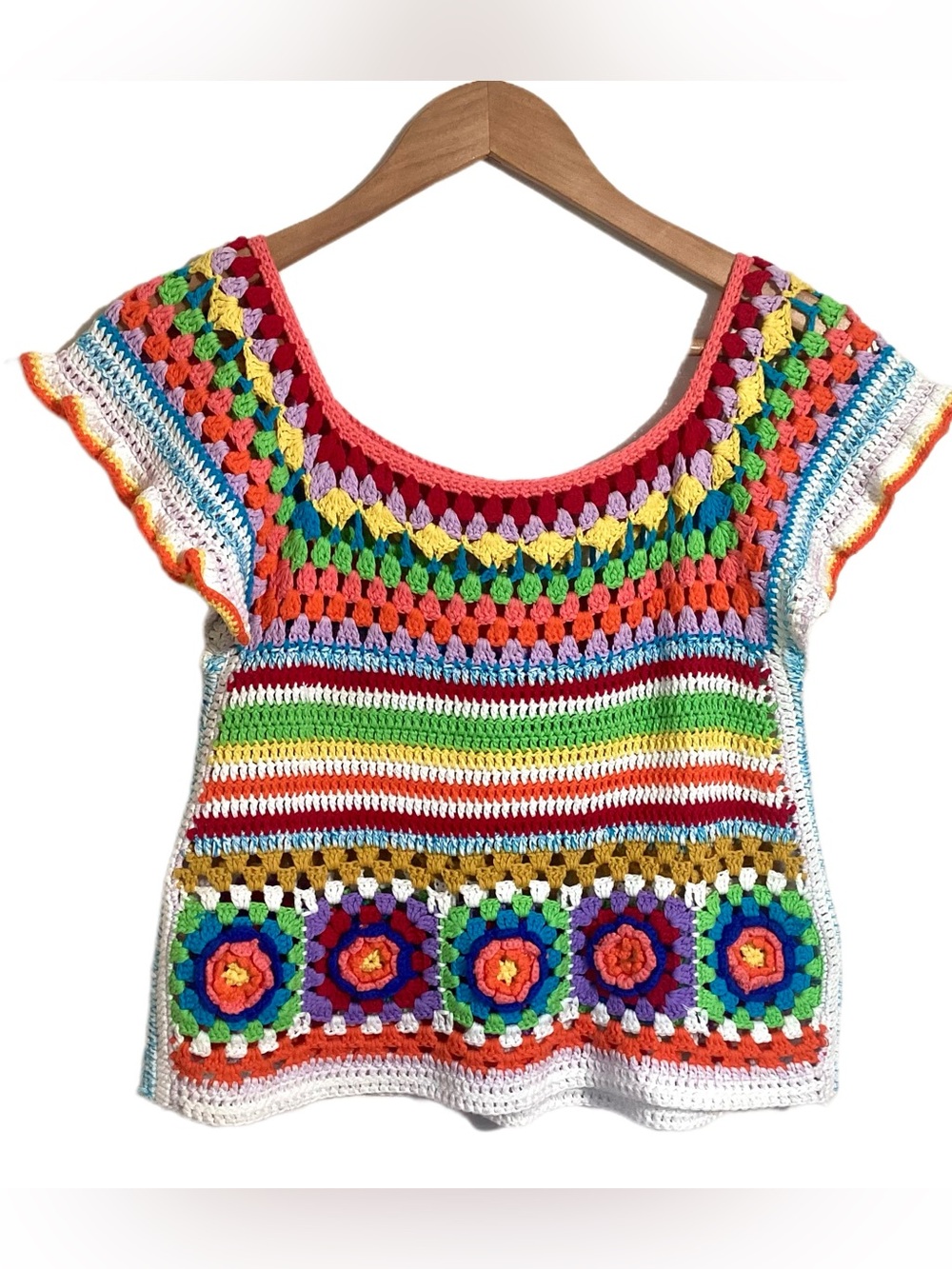 Granny Square Crochet Tank Top M Boho Multicolor